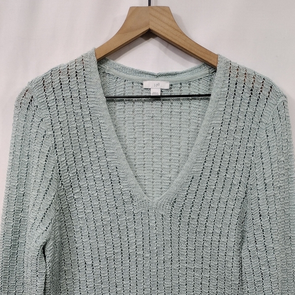 J. Jill Textured Open-Stitch V-Neck Sweater Women's L Mint Casual Minimalist - Picture 3 of 11